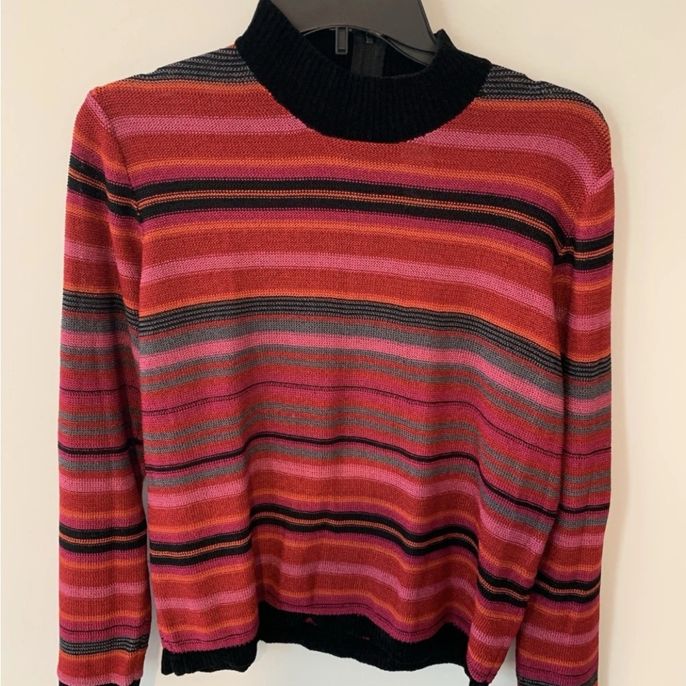 Vintage Napa Valley small zip back turtleneck  Pink and Black Women's Sweater